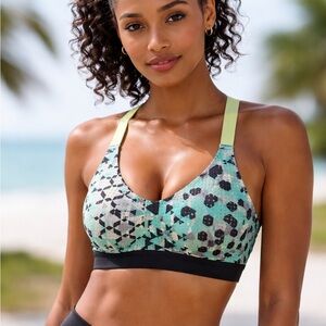 Victoria Sport Sports Bra 34C High Impact Racerback Adjustable Straps Geometric